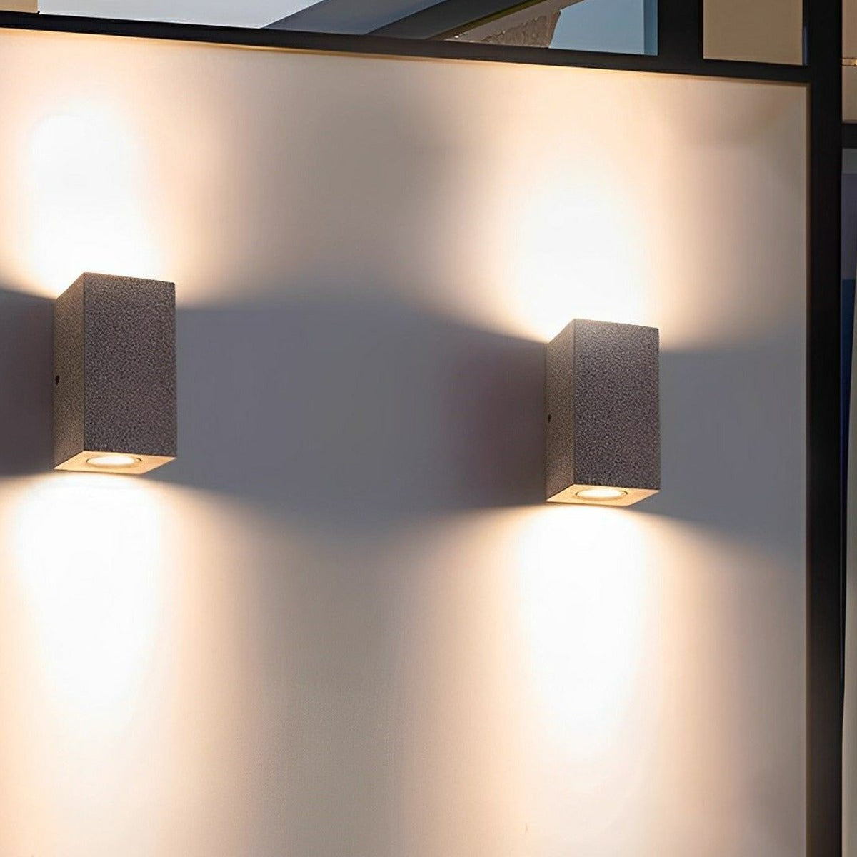 Cubist Porch Light, Gray Concrete and Glass Outdoor Wall Sconce