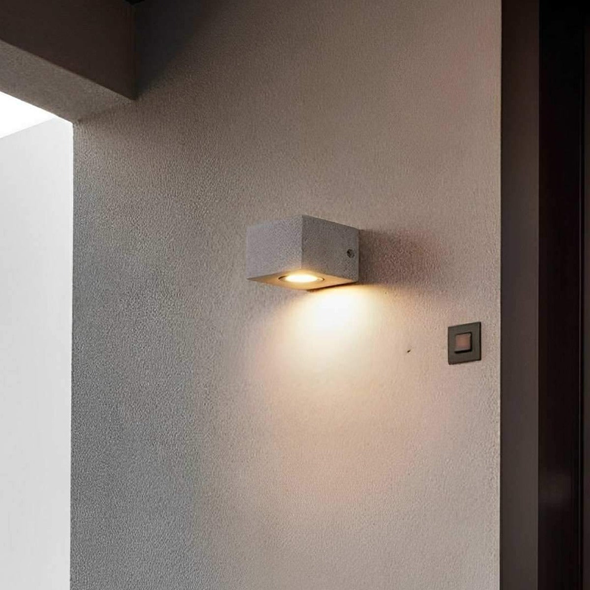 Cubist Porch Light, Gray Concrete and Glass Outdoor Wall Sconce 2