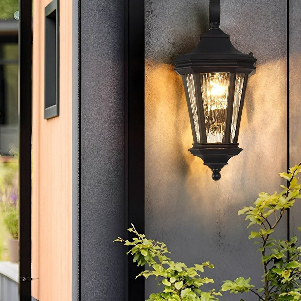 Curled Hook Coach Lantern, Black Die Cast Aluminum Porch Light