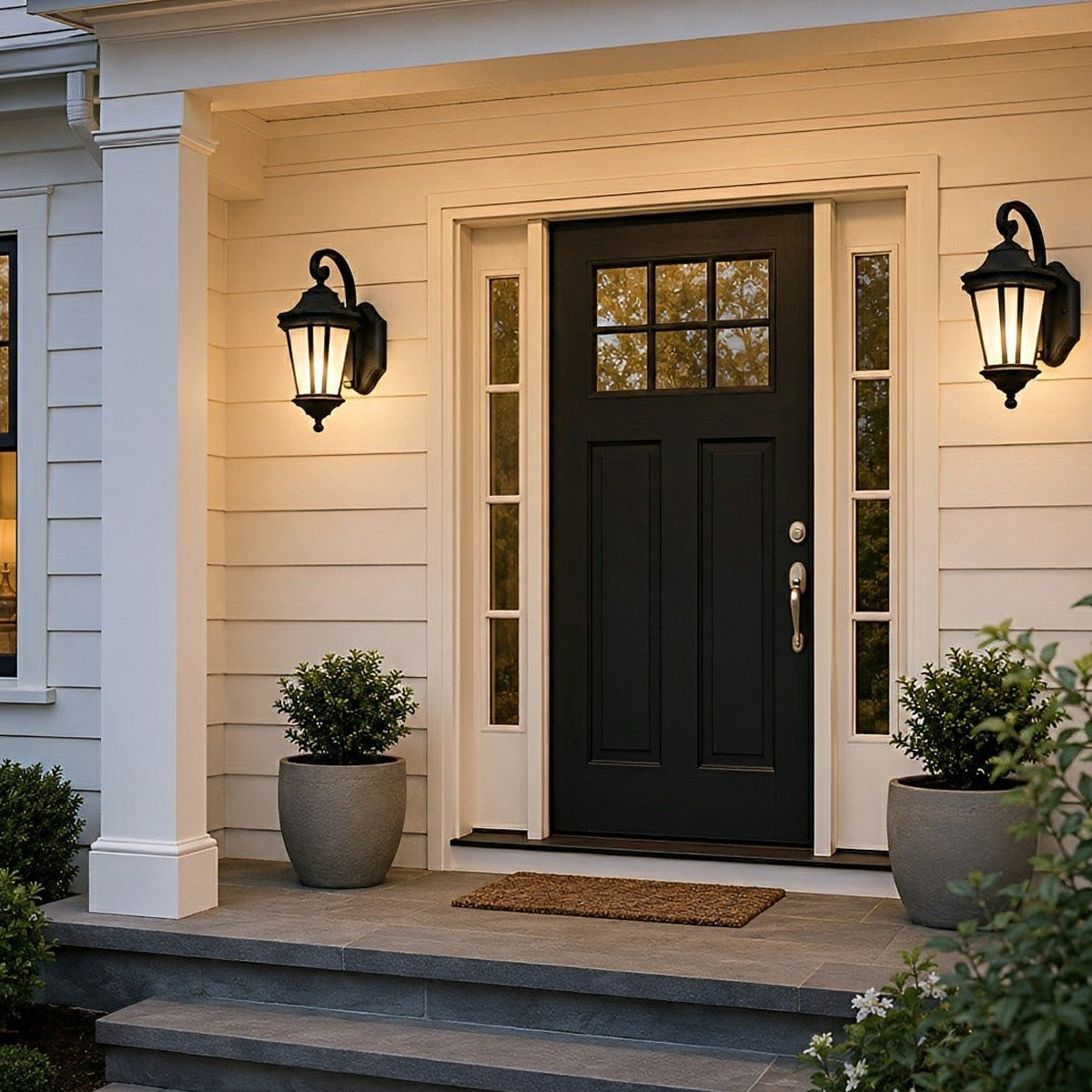 Curled Hook Coach Lantern, Black Die Cast Aluminum Porch Light 12