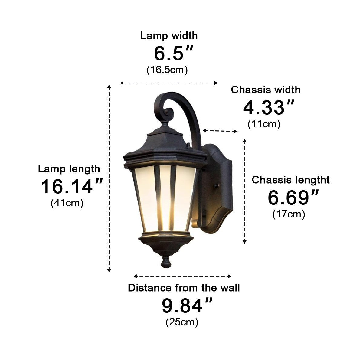 Curled Hook Coach Lantern, Black Die Cast Aluminum Porch Light 17