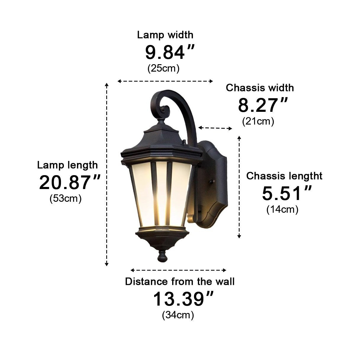 Curled Hook Coach Lantern, Black Die Cast Aluminum Porch Light 18