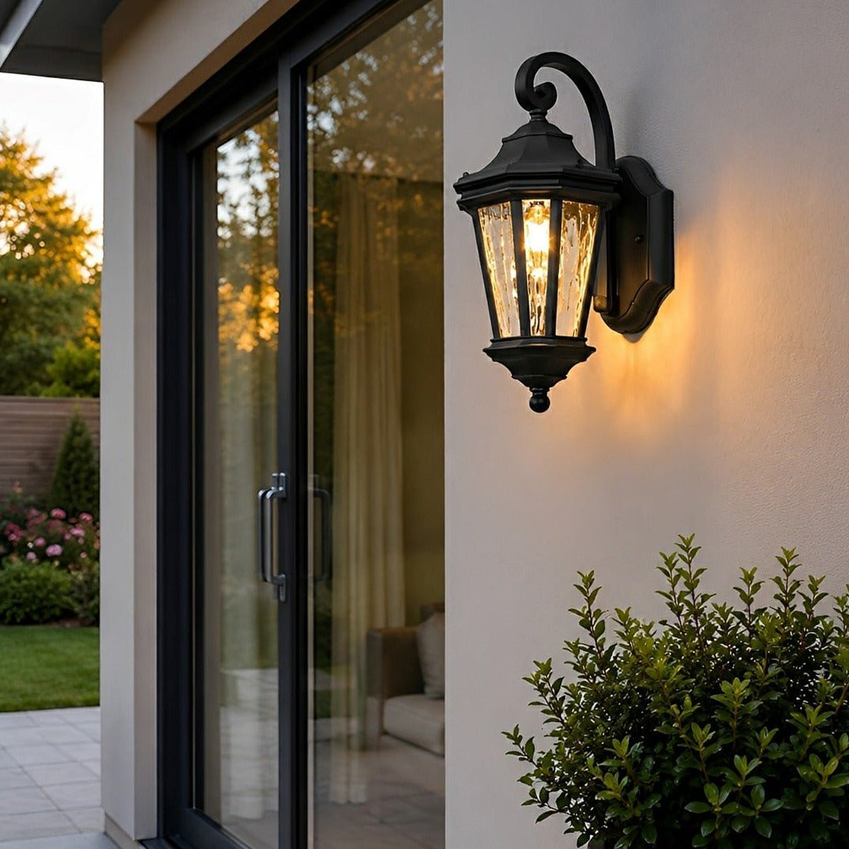 Curled Hook Coach Lantern, Black Die Cast Aluminum Porch Light 3