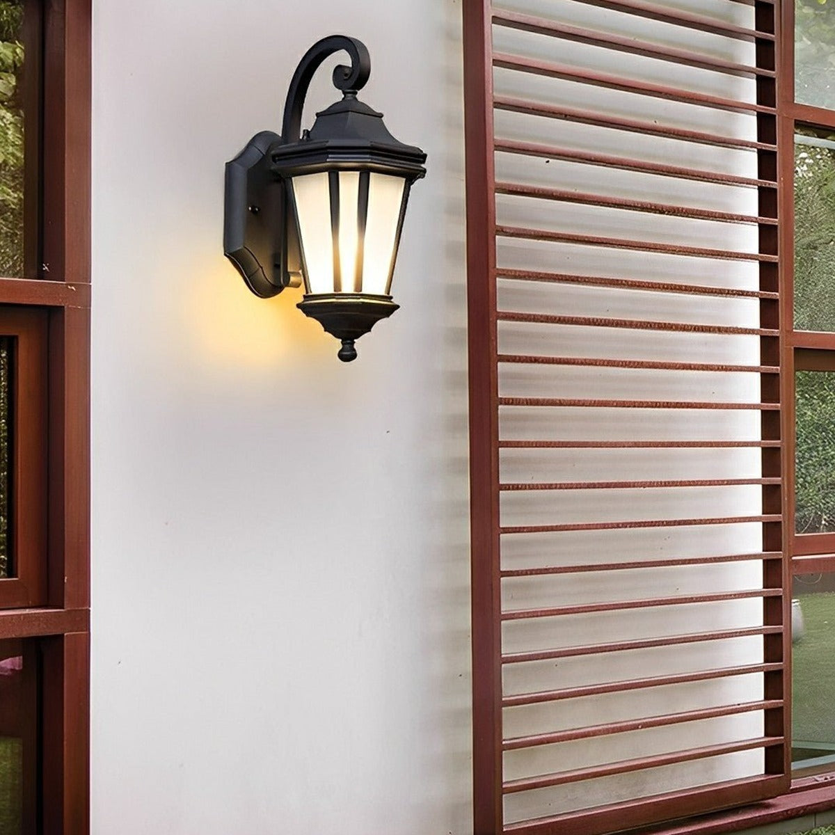 Curled Hook Coach Lantern, Black Die Cast Aluminum Porch Light 4