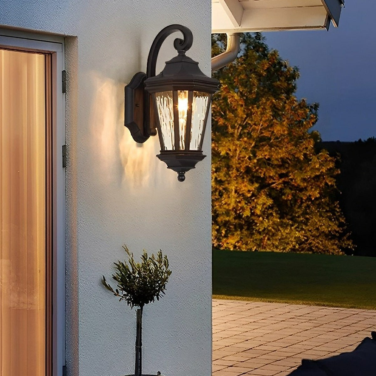 Curled Hook Coach Lantern, Black Die Cast Aluminum Porch Light 6