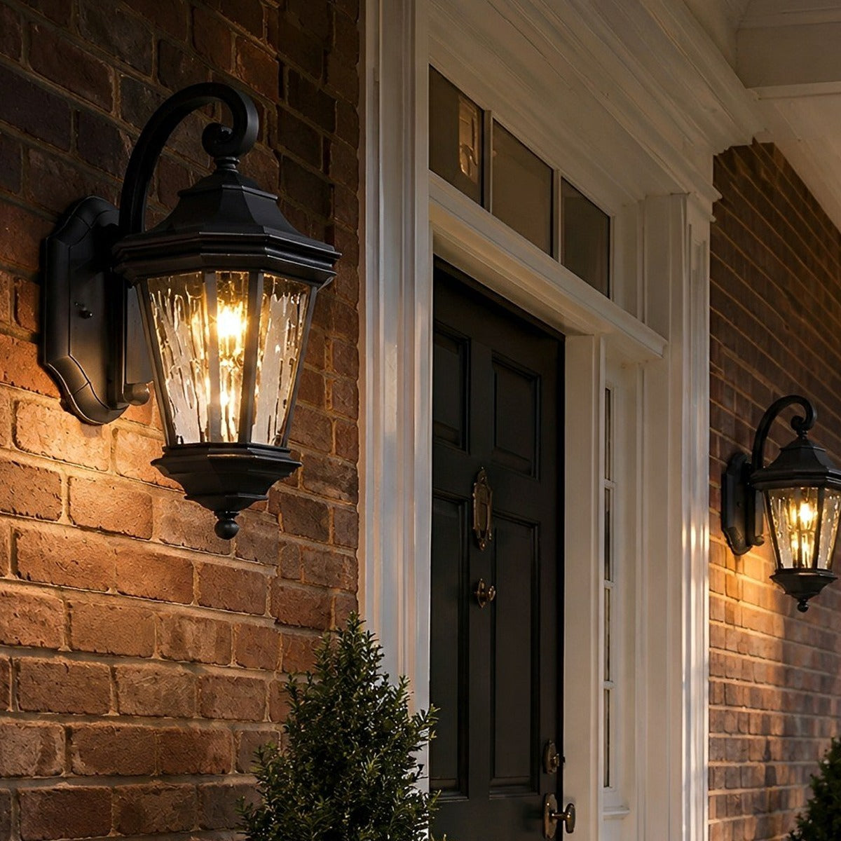 Curled Hook Coach Lantern, Black Die Cast Aluminum Porch Light 8