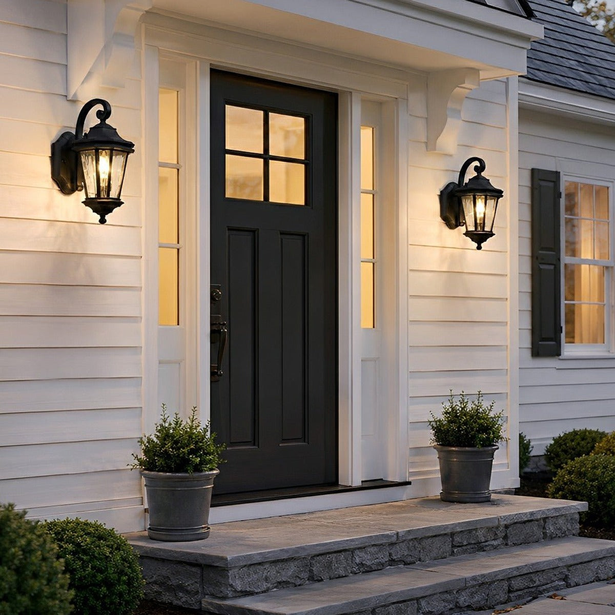 Curled Hook Coach Lantern, Black Die Cast Aluminum Porch Light 9