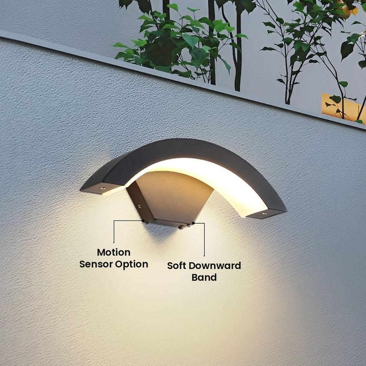 Curved Glow Porch Light: Soft Downward Band, Motion Sensor Option