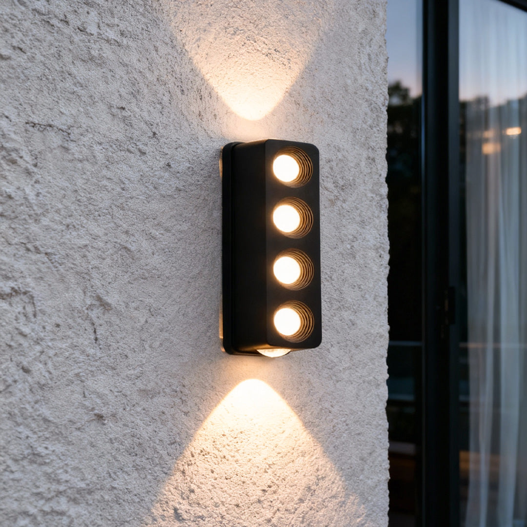 Portal Up and Down Outdoor Wall Light, Black Aluminum Sconce