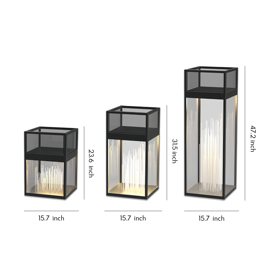 Glass Box Bollard Light, Black Stainless Steel Pool Deck Light