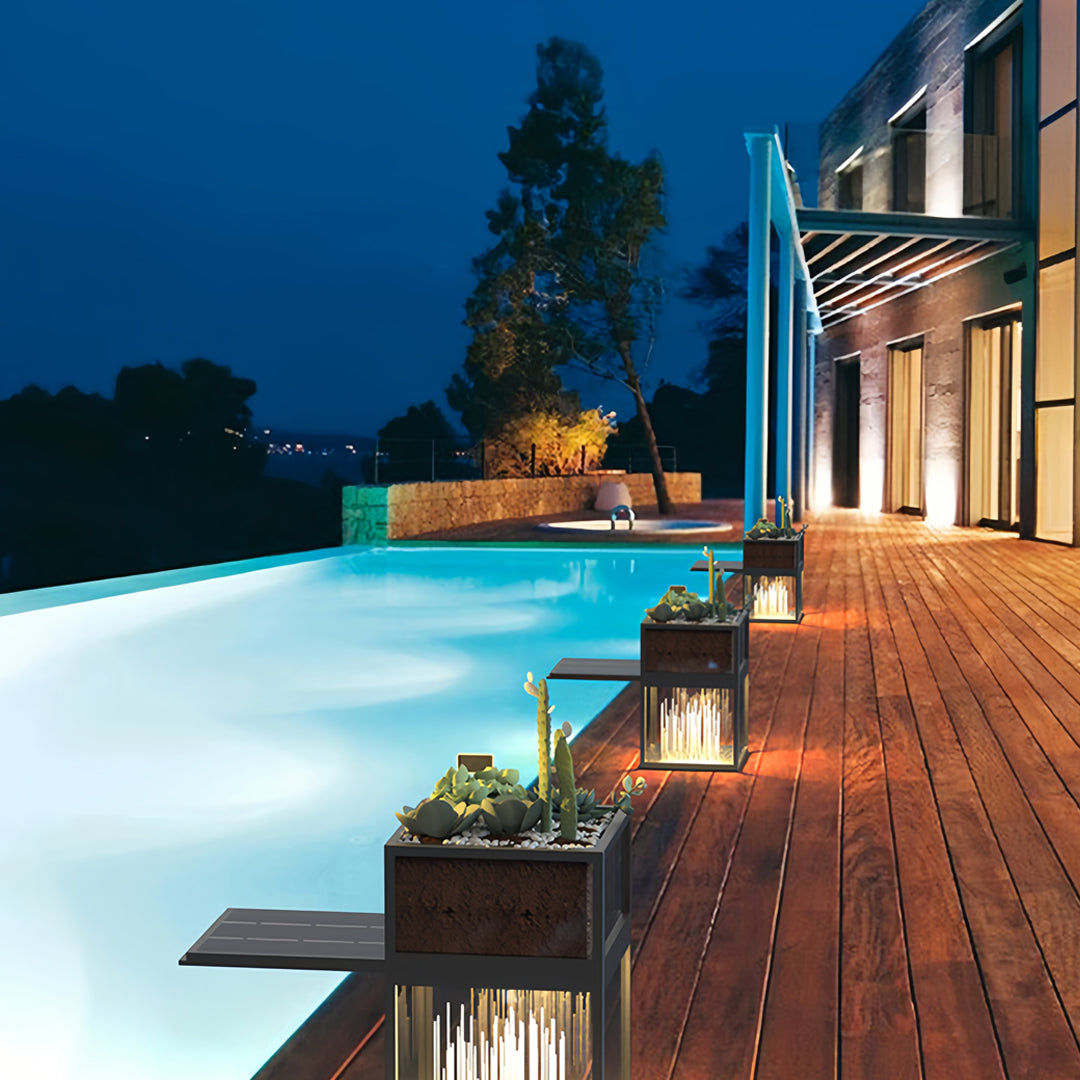 Glass Box Bollard Light, Black Stainless Steel Pool Deck Light