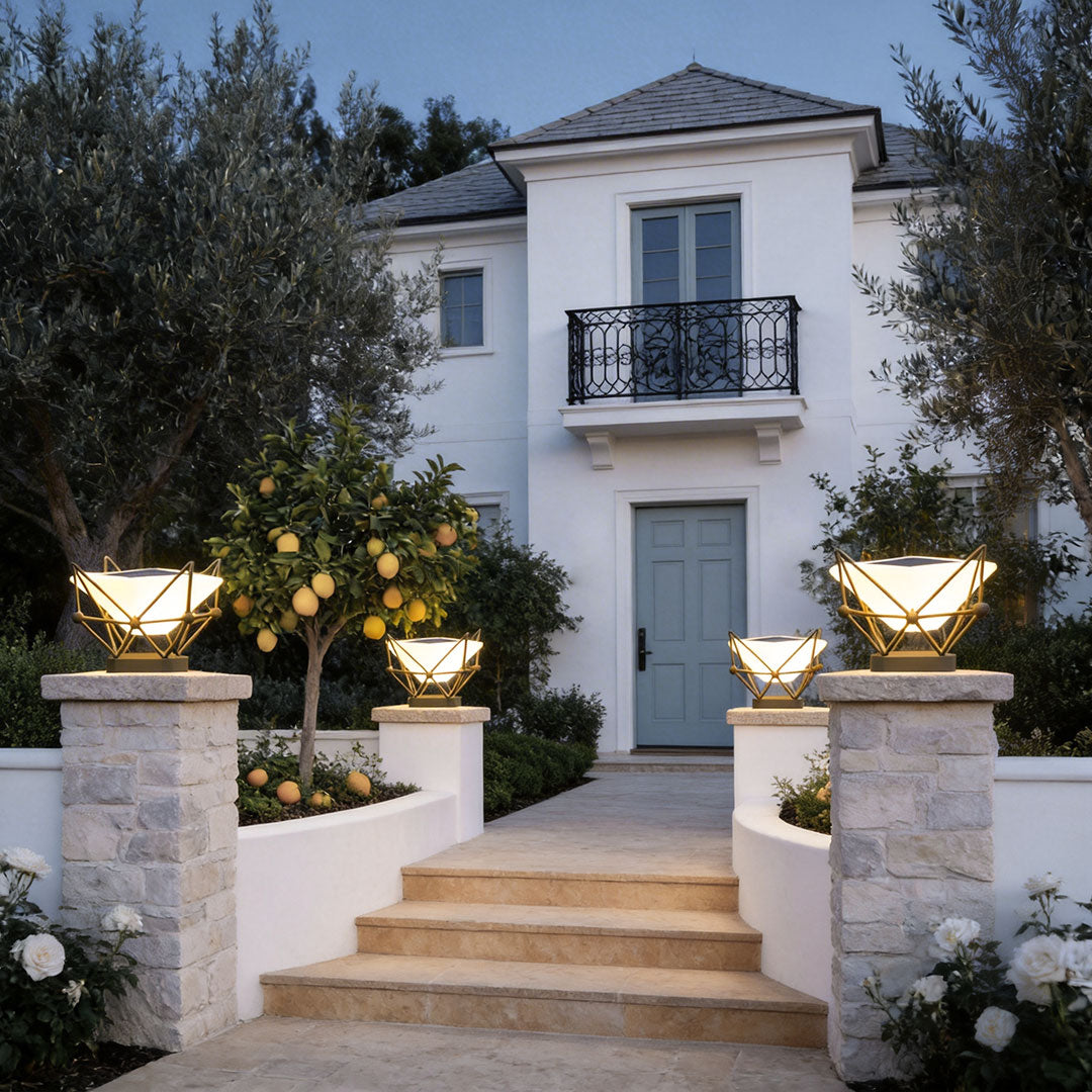Faceted Crown Pillar Light, Black Stainless Steel Post Cap Light