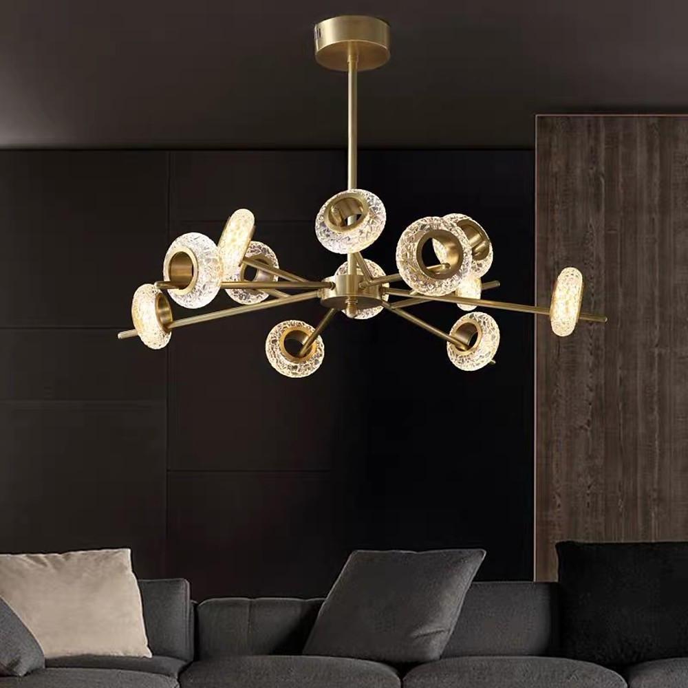 Brass Halo Crystal Chandelier, Gold Sputnik Ceiling Light 11
