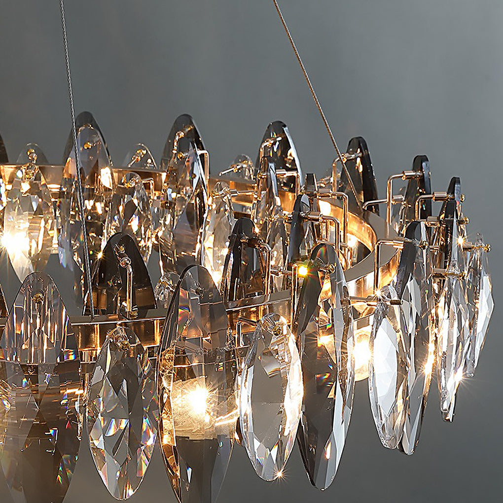 Smoky Leaf K9 Crystal Ring Chandelier, Modern Iron Ceiling Light 8