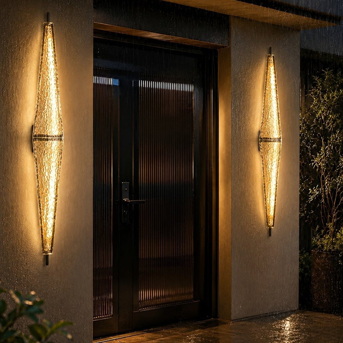 Diamond Leaf Glass Wall Light, Gray Stainless Steel Outdoor Sconce