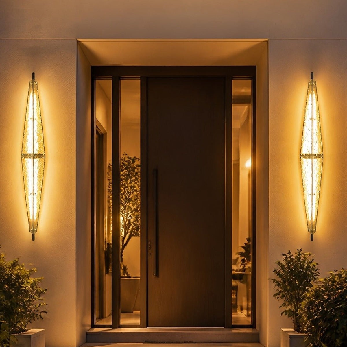 Diamond Leaf Glass Wall Light, Gray Stainless Steel Outdoor Sconce 2
