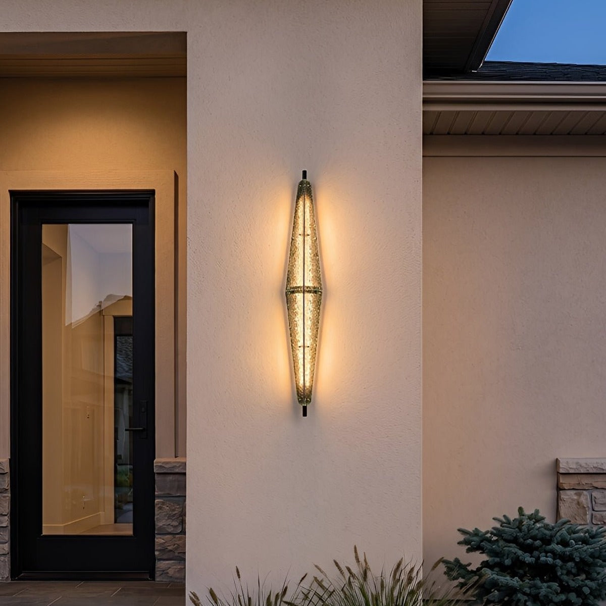 Diamond Leaf Glass Wall Light, Gray Stainless Steel Outdoor Sconce 3