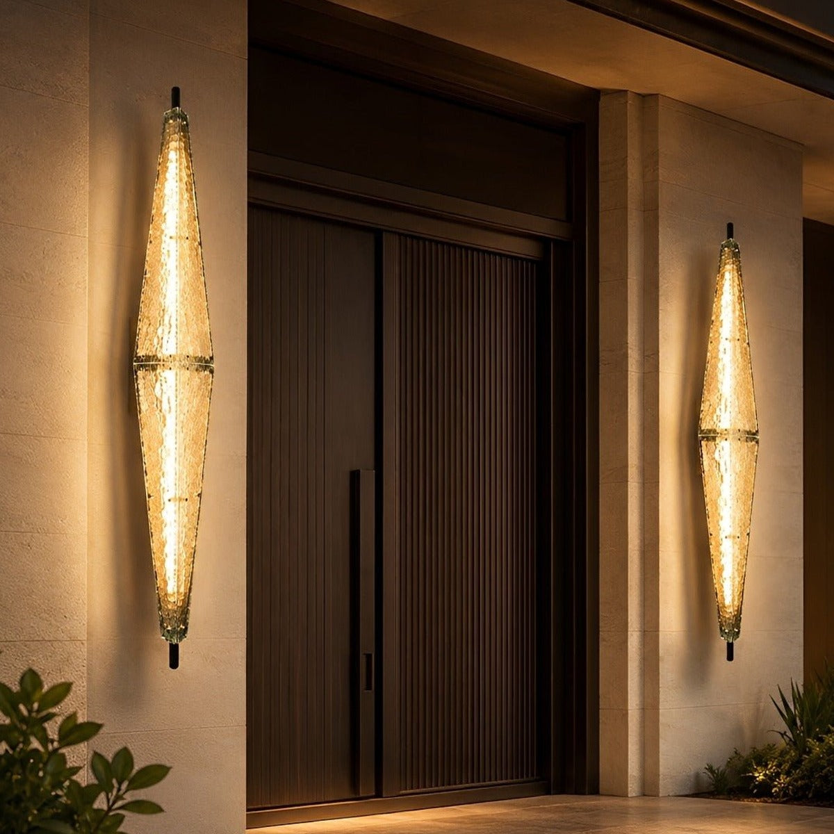Diamond Leaf Glass Wall Light, Gray Stainless Steel Outdoor Sconce 5