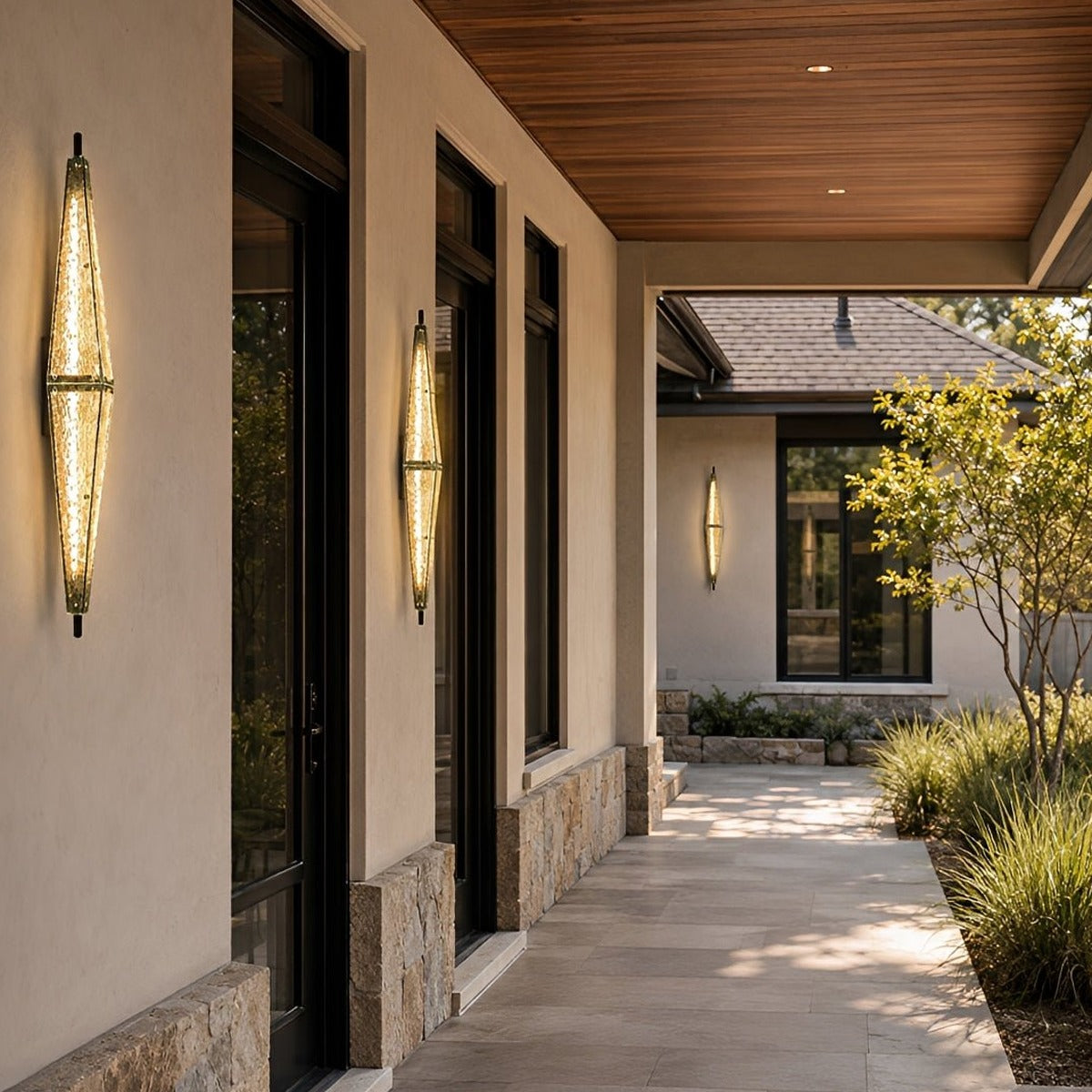 Diamond Leaf Glass Wall Light, Gray Stainless Steel Outdoor Sconce 6