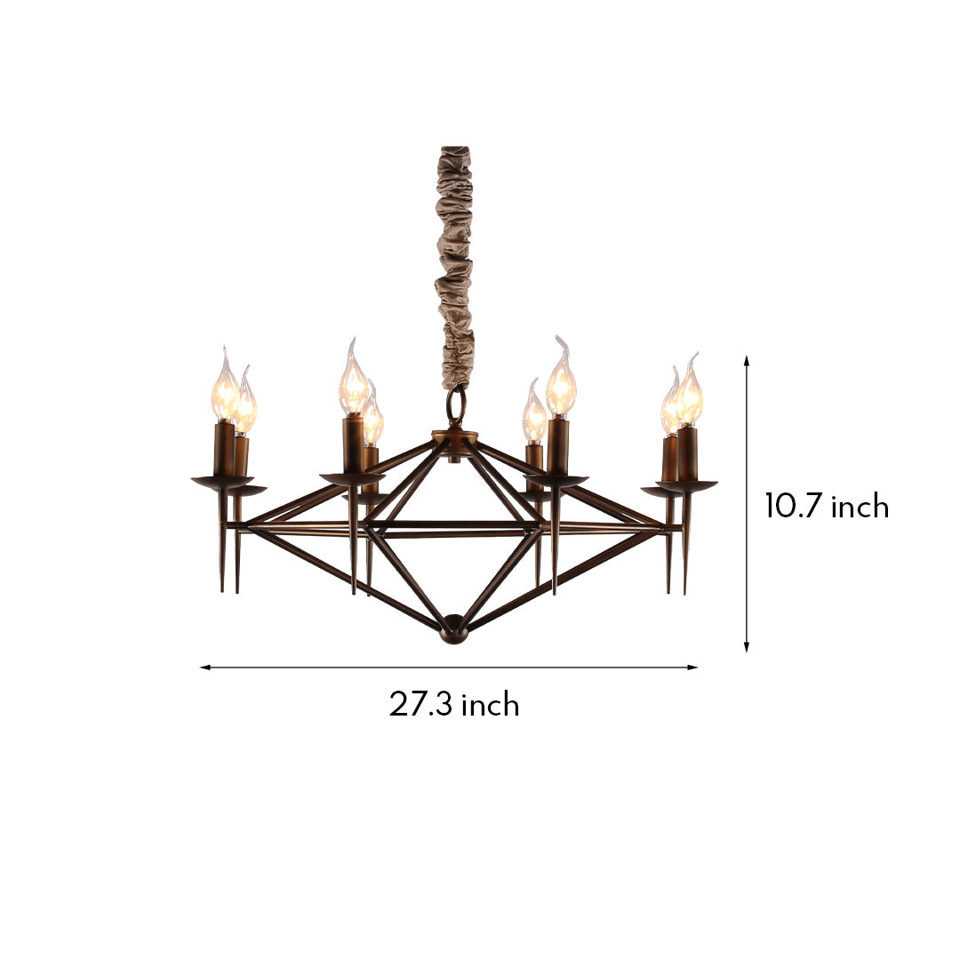 Geometric Diamond Candle Chandelier, Brown Metal Ceiling Light 8