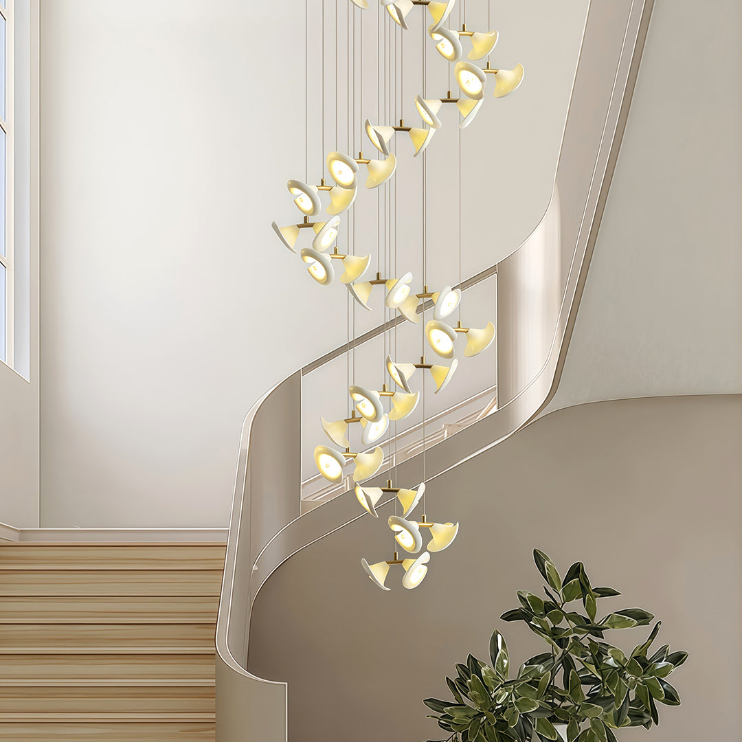 Ceramic Tulip Spiral Staircase Chandelier, Gold Stainless Steel Light 2