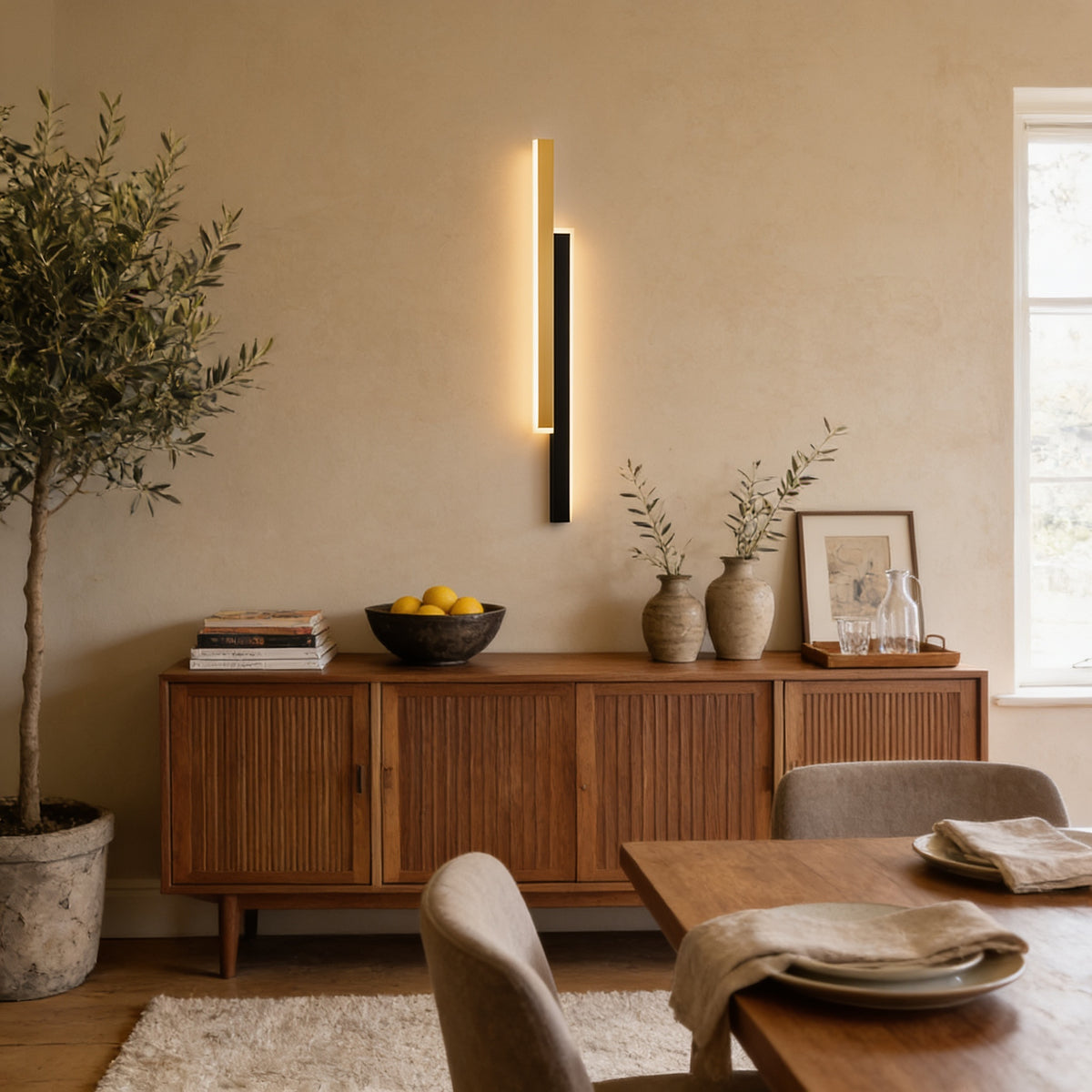 Double Strip Vertical Wall Light, Black+Gold, 39 in, Warm White