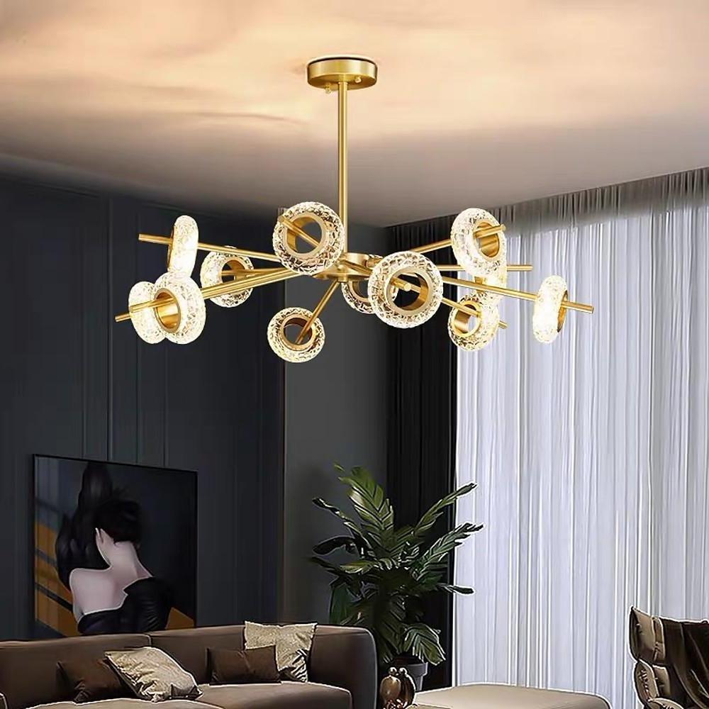 Brass Halo Crystal Chandelier, Gold Sputnik Ceiling Light 8