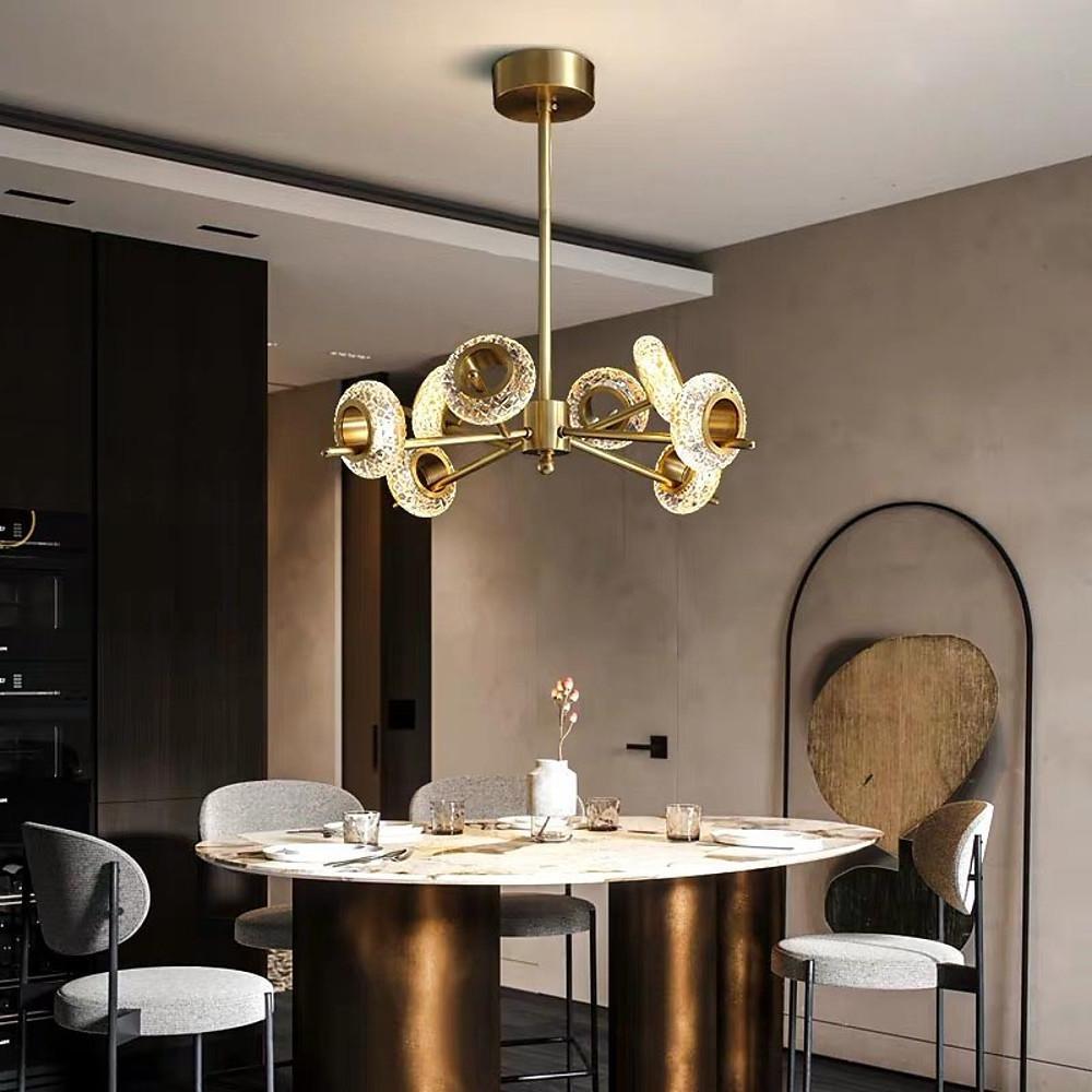 Brass Halo Crystal Chandelier, Gold Sputnik Ceiling Light 4