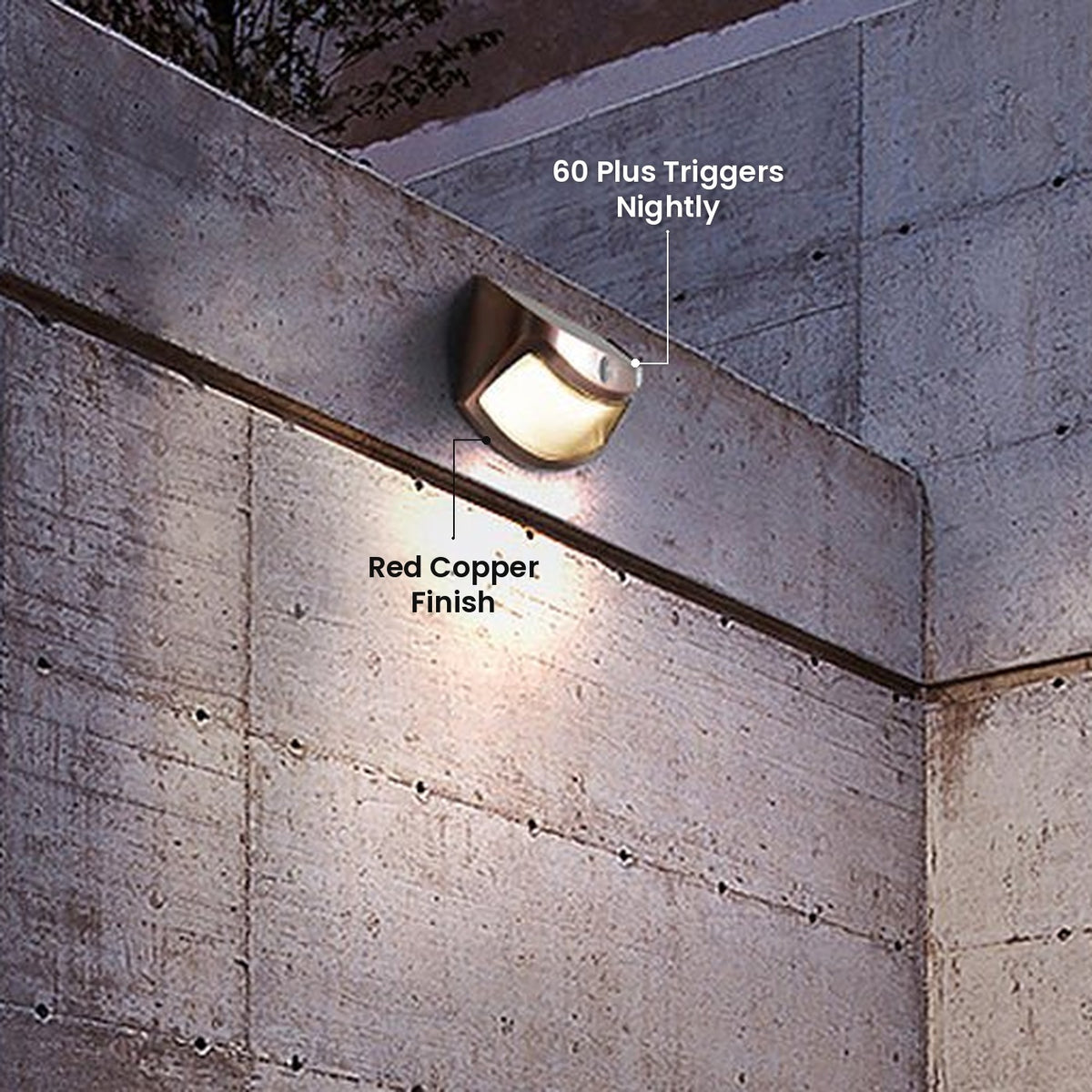 Dusk to Dawn Motion Solar Light: 60 Plus Triggers Nightly, Red Copper Finish