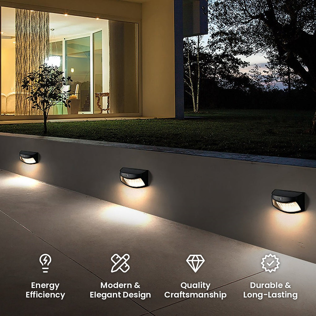 Dusk to Dawn Motion Solar Light: energy efficiency, modern and elegant design, quality craftsmanship, durable and long-lasting