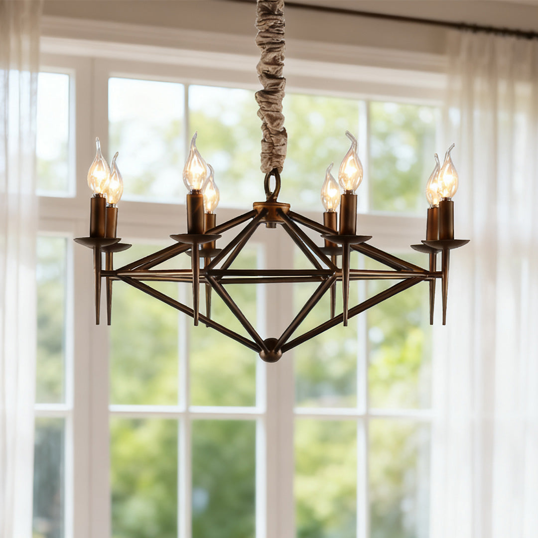 Geometric Diamond Candle Chandelier, Brown Metal Ceiling Light 4