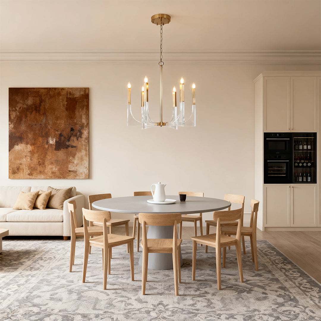 Gold Taper Candle Chandelier, Clear Acrylic Arm Modern Ceiling Light 4