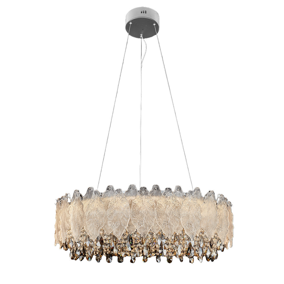 Country French Leaf Crystal Chandelier, Champagne Gold Light 10
