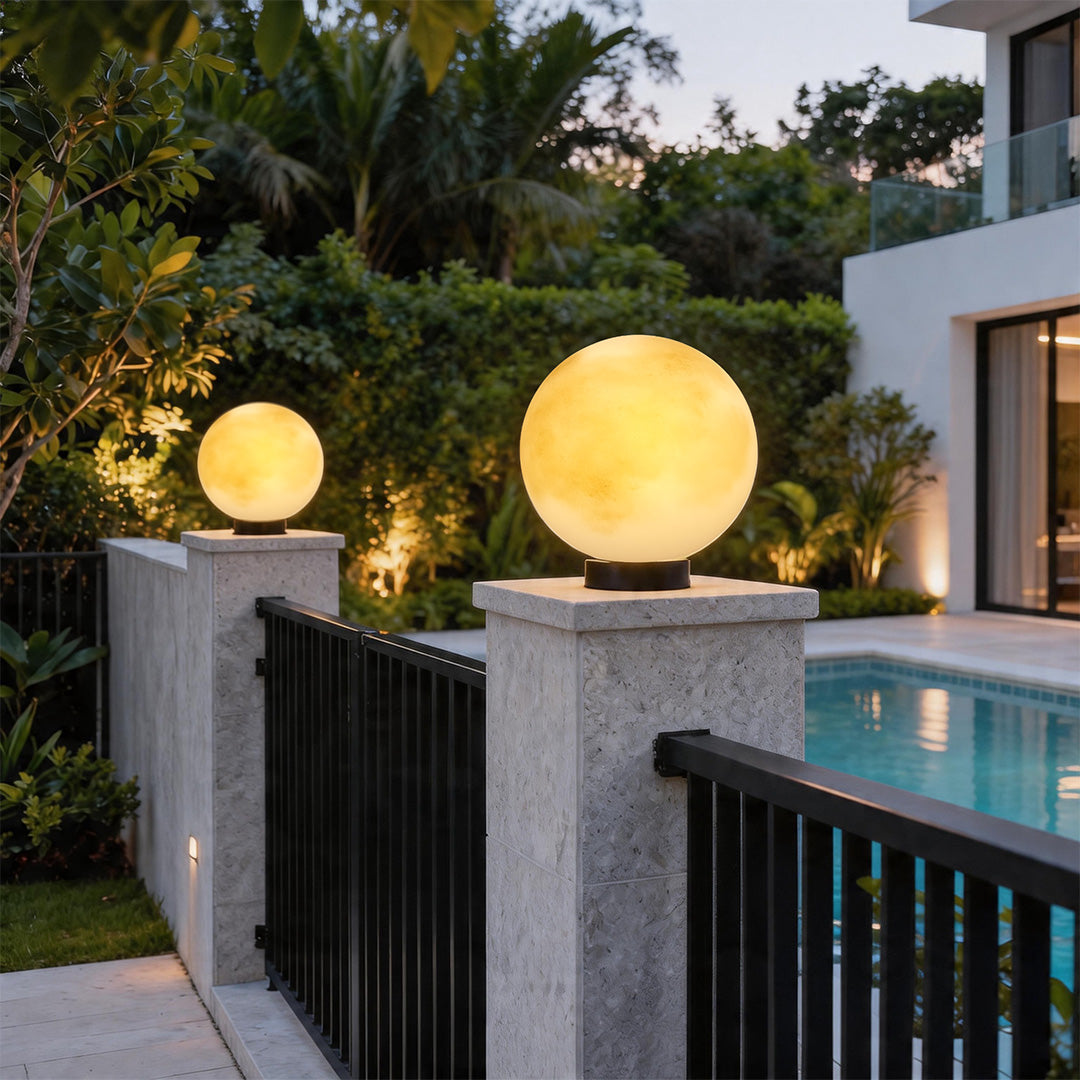 Moon Globe Pillar Light, Textured Resin Outdoor Garden Light 5