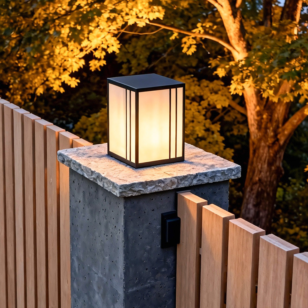 Marble Shade Pillar Light, Black Copper Outdoor Post Cap Light