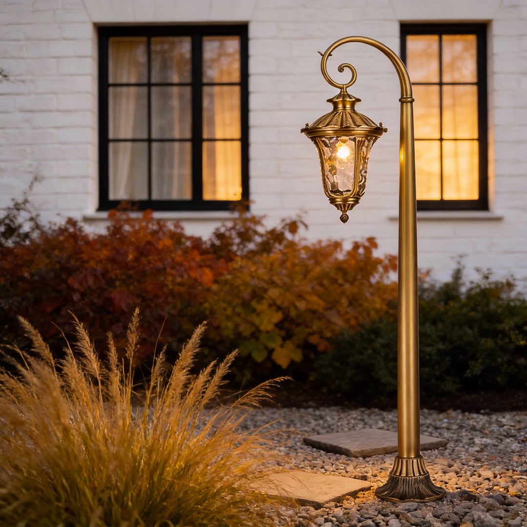 Shepherd Hook Lantern Path Light, Antique Copper Garden Post