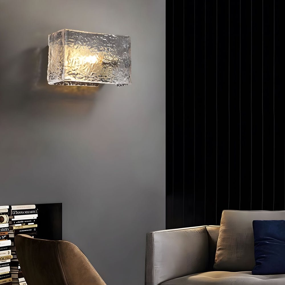Ripple Glass Block Wall Sconce, Brass Bedside Wall Light