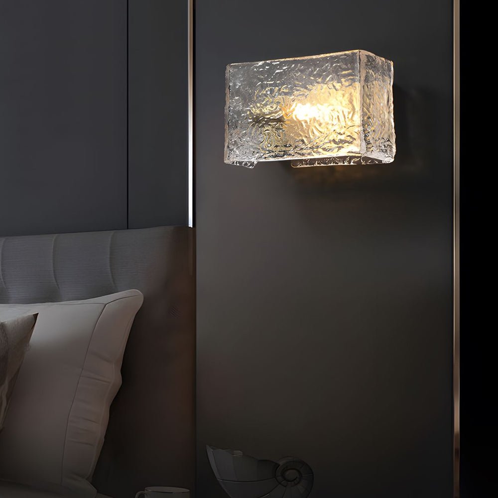 Ripple Glass Block Wall Sconce, Brass Bedside Wall Light