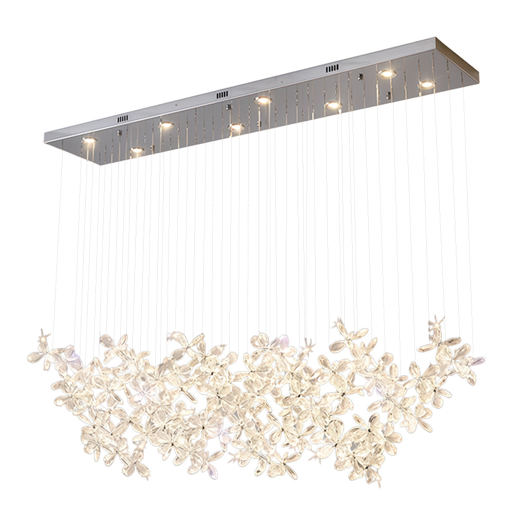 Crystal Blossom Cloud Chandelier, Chrome Rectangular Island Light 11