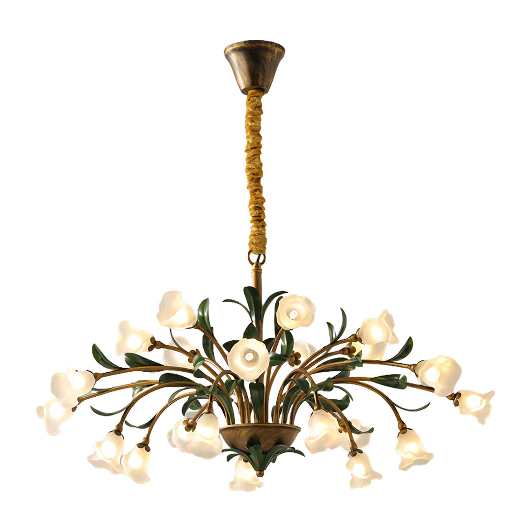 Chandelier lit in a period room