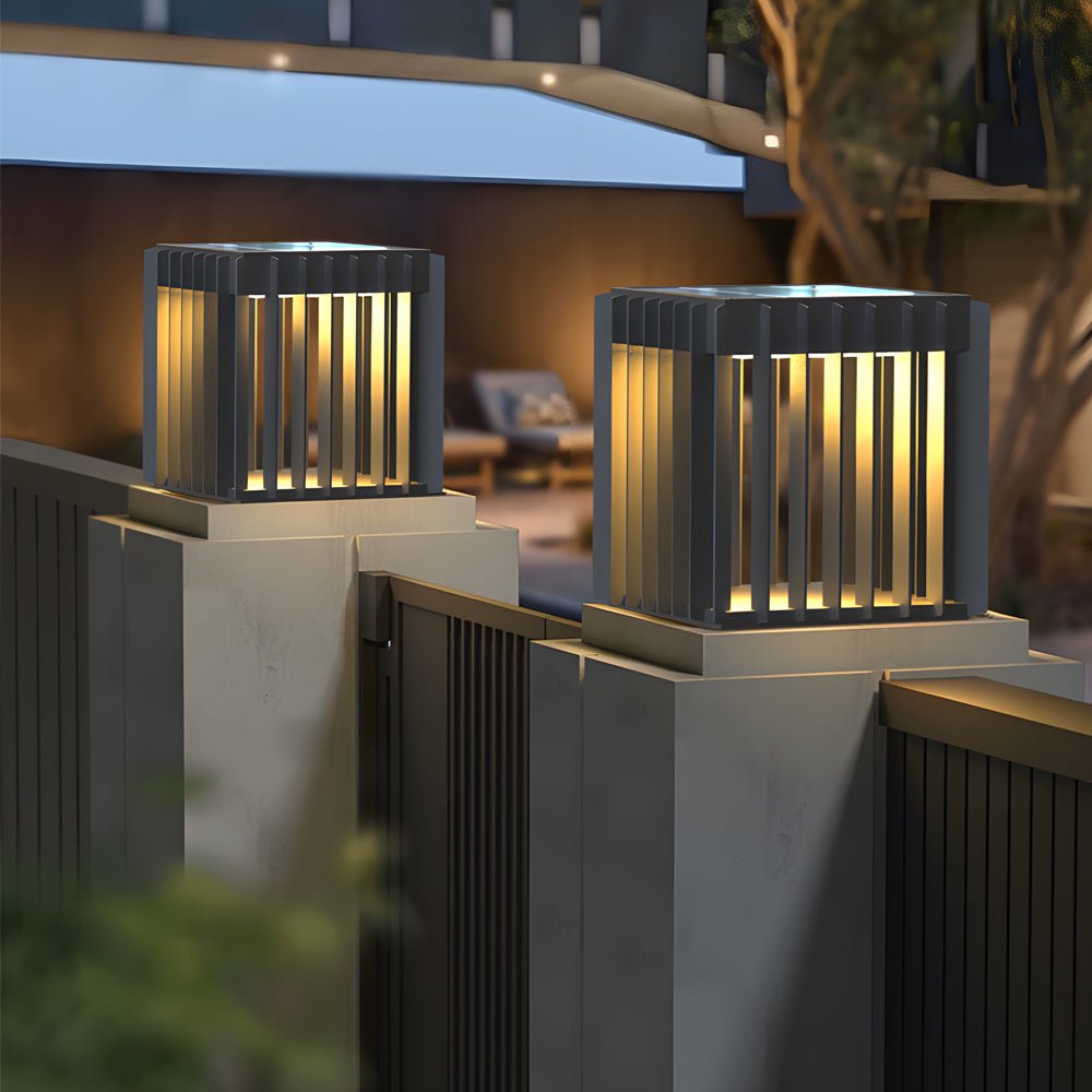 Square Openwork Pillar Light, Black Stainless Steel Pier Light
