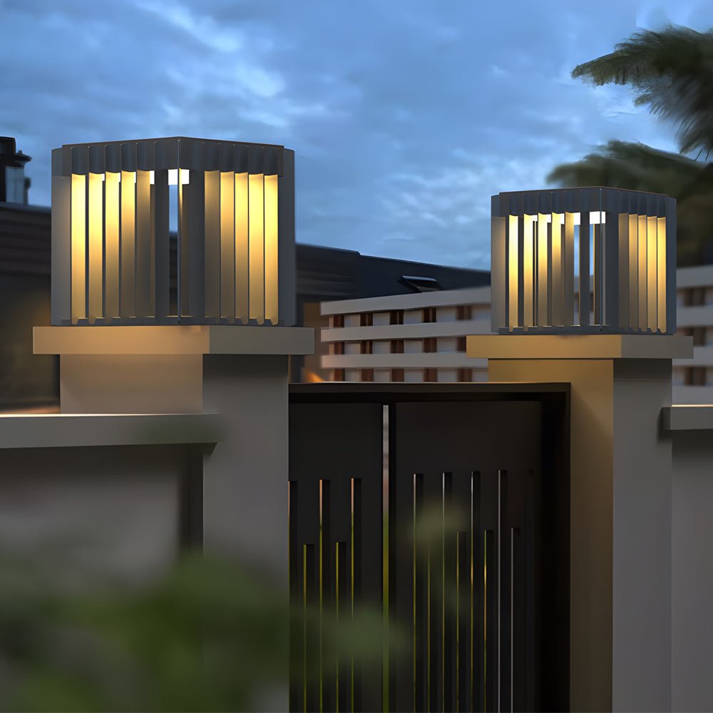 Square Openwork Pillar Light, Black Stainless Steel Pier Light