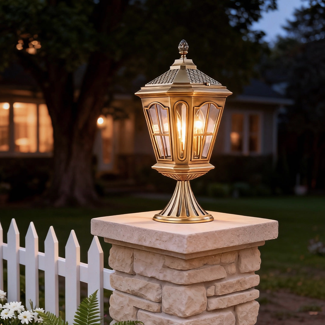 Octagonal Palace Pillar Lantern, Antique Bronze Copper Post Light