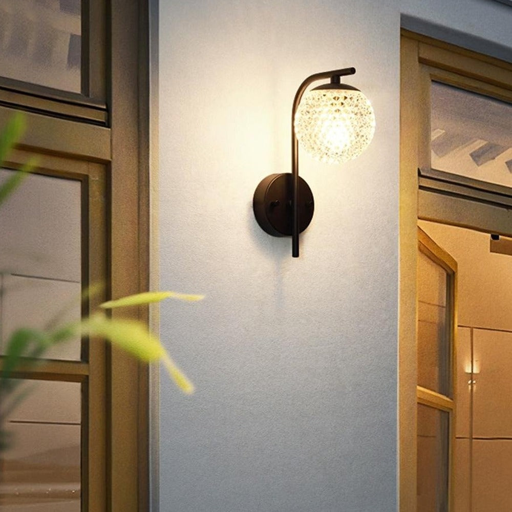 Faceted Globe Wall Sconce, Black Aluminum Outdoor Porch Light
