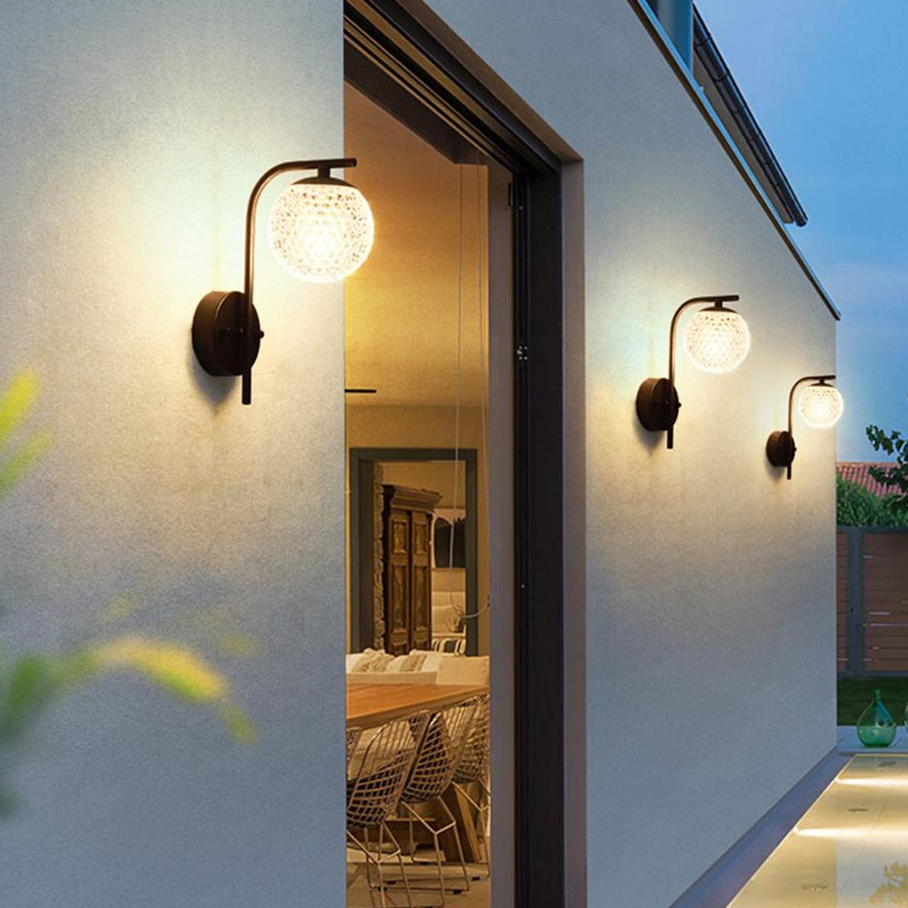 Faceted Globe Wall Sconce, Black Aluminum Outdoor Porch Light 2