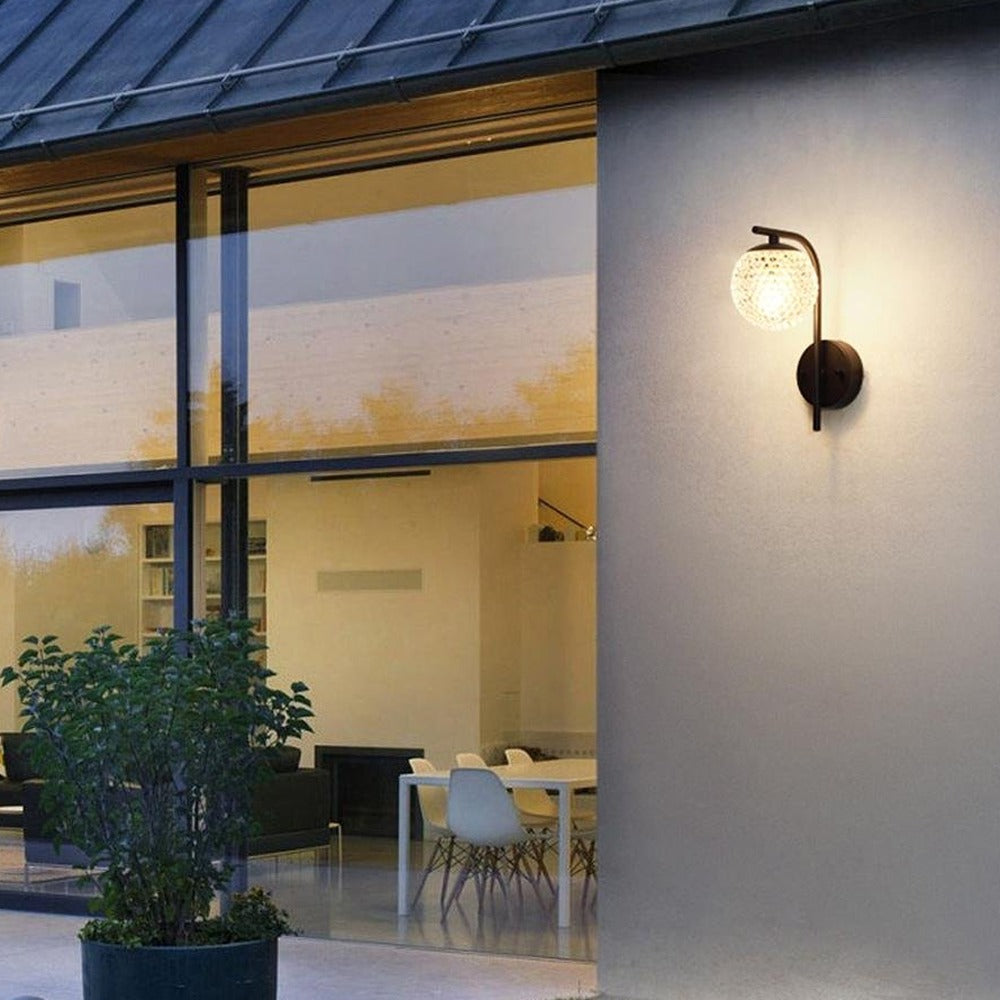 Faceted Globe Wall Sconce, Black Aluminum Outdoor Porch Light 3