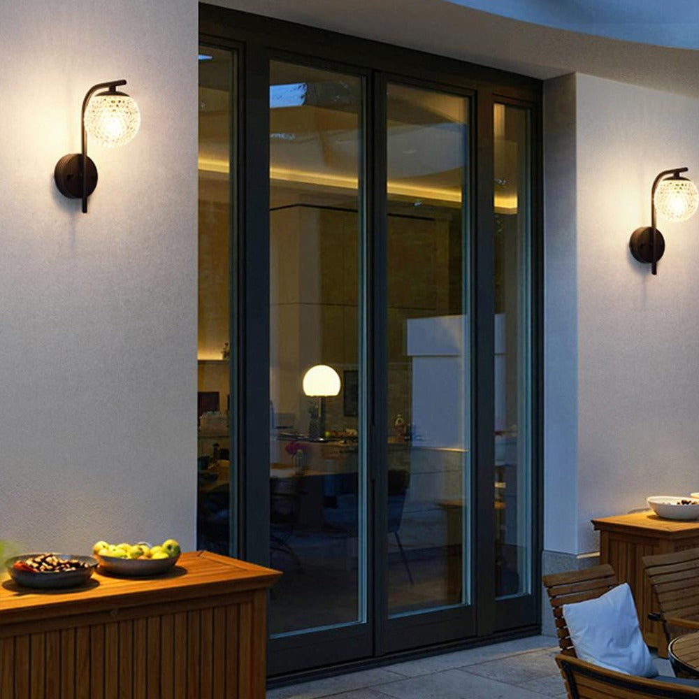 Faceted Globe Wall Sconce, Black Aluminum Outdoor Porch Light 4