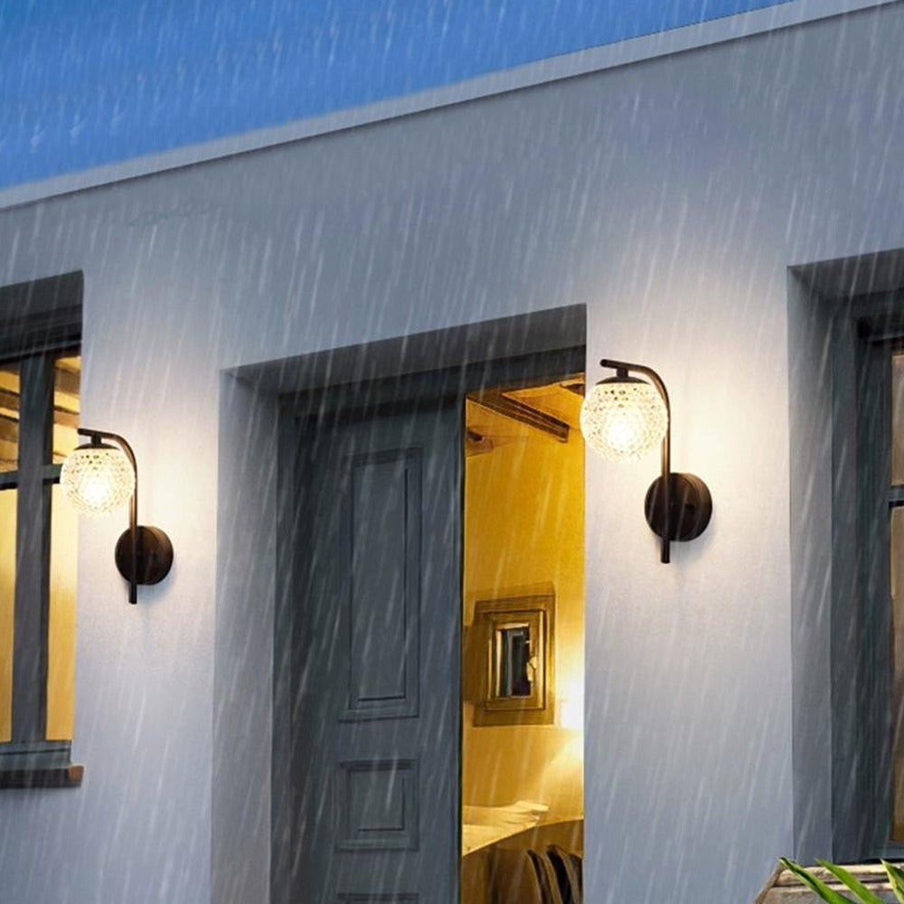 Faceted Globe Wall Sconce, Black Aluminum Outdoor Porch Light 6