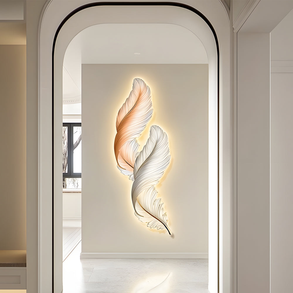 Plume Feather Wall Art Light, Backlit LED Decor Panel