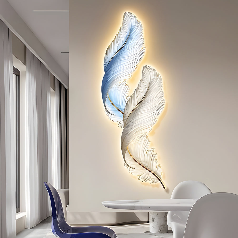 Plume Feather Wall Art Light, Backlit LED Decor Panel